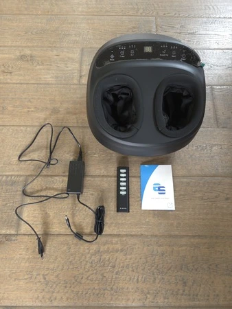 Elsuvon voetmassage apparaat unboxing met afstandsbediening.kabel en handleiding, getest door fysioengezond.nl