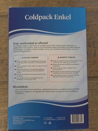 Chillaxy coldpack voor de enkel verpakking uitleg, getest door fysioengezond.nl